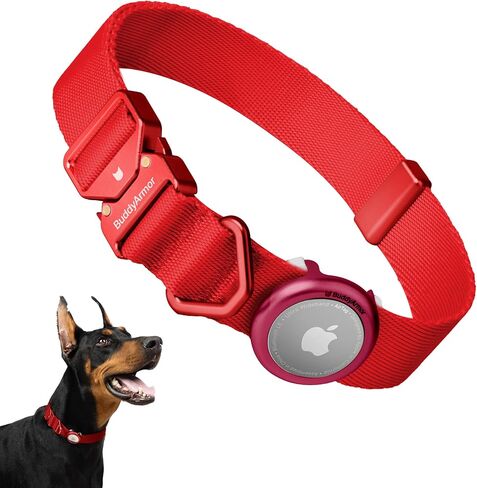 طوق الكلب Airtag قابل للتعديل من النايلون الناعم خفيف الوزن، طوق الكلب خفيف الوزن سريع التحرير مع مشبك معدني، حقيبة حامل Airtag طوق Airtag للكلاب المتوسطة الصغيرة (أحمر زاهي، S) in Kuwait