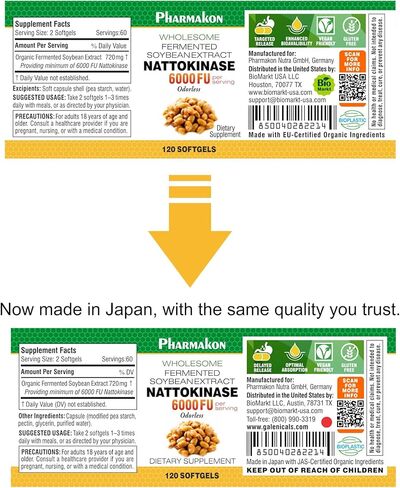 PHARMAKON Natural Nattokinase Organic Fermented Soybean Extract, 6000 FUs per Serving in Kuwait