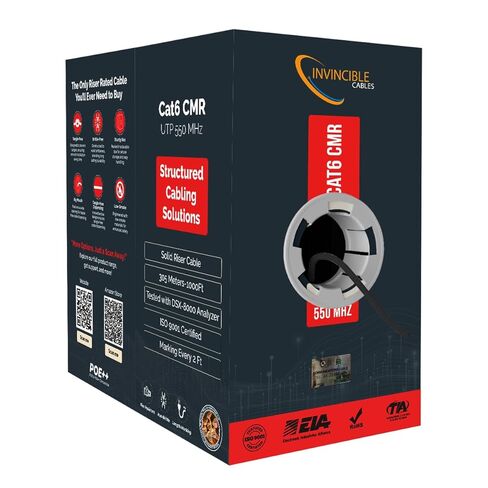 Cat6 Riser Rated(CMR) 1000ft Cable | 100% Solid Copper Conductors | 550 MHz,23AWG 4 Pair,UTP | Fluke DTX-1800 Analyzer Test Passed | Precision Engineered for Reliability White in Kuwait