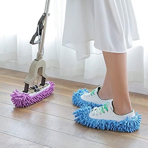 1 Pair Mop Slipper Shoes Cover,Soft Washable Shoes Cover,Reusable Foot Socks for Floor Cleaning,Sweeping Mop Tool for House Kitchen Office-Blue in Saudi Arabia