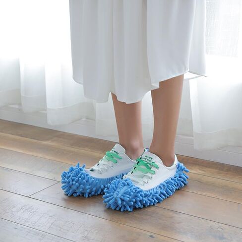 1 Pair Mop Slipper Shoes Cover,Soft Washable Shoes Cover,Reusable Foot Socks for Floor Cleaning,Sweeping Mop Tool for House Kitchen Office-Blue in Saudi Arabia