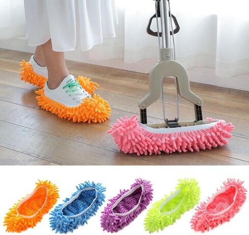 1 Pair Mop Slipper Shoes Cover,Soft Washable Shoes Cover,Reusable Foot Socks for Floor Cleaning,Sweeping Mop Tool for House Kitchen Office-Blue in Saudi Arabia
