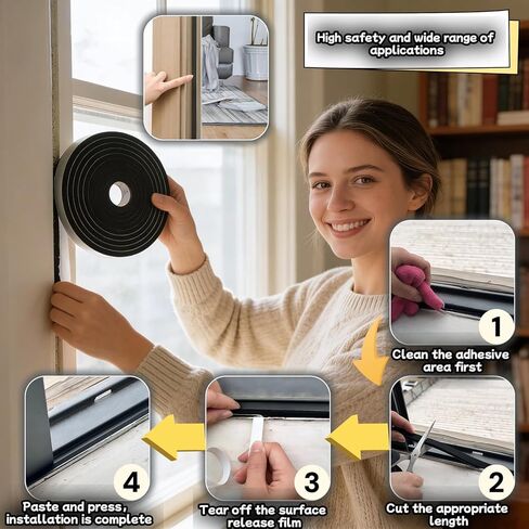 شريط إسفنجي ذاتي اللصق قوي للغاية، 1/2 بوصة × 1/4 بوصة × 33 قدمًا ختم تجريد الطقس للأبواب والنوافذ، عازل للصوت، تقليل الضوضاء، العزل، ختم التيار المتردد - سهل القطع، مقاوم للحرارة والبرودة، لا بقايا in Kuwait