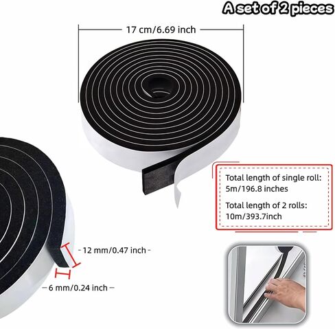 شريط إسفنجي ذاتي اللصق قوي للغاية، 1/2 بوصة × 1/4 بوصة × 33 قدمًا ختم تجريد الطقس للأبواب والنوافذ، عازل للصوت، تقليل الضوضاء، العزل، ختم التيار المتردد - سهل القطع، مقاوم للحرارة والبرودة، لا بقايا in Kuwait