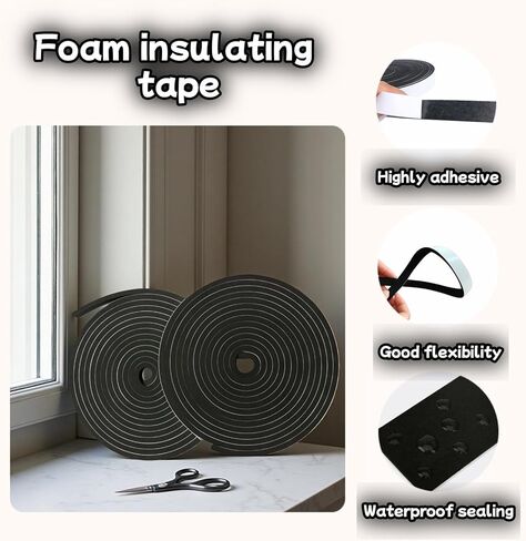 شريط إسفنجي ذاتي اللصق قوي للغاية، 1/2 بوصة × 1/4 بوصة × 33 قدمًا ختم تجريد الطقس للأبواب والنوافذ، عازل للصوت، تقليل الضوضاء، العزل، ختم التيار المتردد - سهل القطع، مقاوم للحرارة والبرودة، لا بقايا in Kuwait