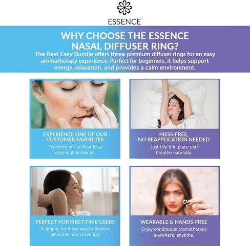 Essence Nasal Diffuser Ring | Featured Blends Essential Oils | Aromatherapy Nose Ring | Personal Scent Clip for Travel, Work & Everyday Use | Made in USA | Rest Easy Blend | 3 Pack in Kuwait