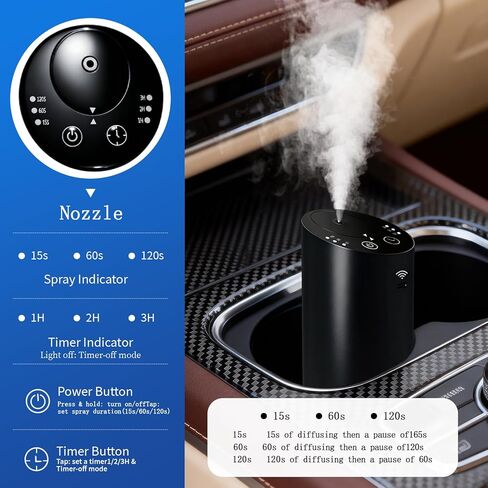 Waterless Essential Oil Diffuser Starter Kit & Waterless Diffuser Bundle, Battery Operated Portable Scent Diffuser, 3 Timers & Mist Levels for Home Car Office Bevel Design(Bluetooth Control) in Kuwait