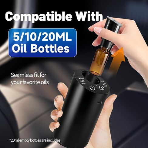 Waterless Essential Oil Diffuser Starter Kit & Waterless Diffuser Bundle, Battery Operated Portable Scent Diffuser, 3 Timers & Mist Levels for Home Car Office Bevel Design(Bluetooth Control) in Kuwait