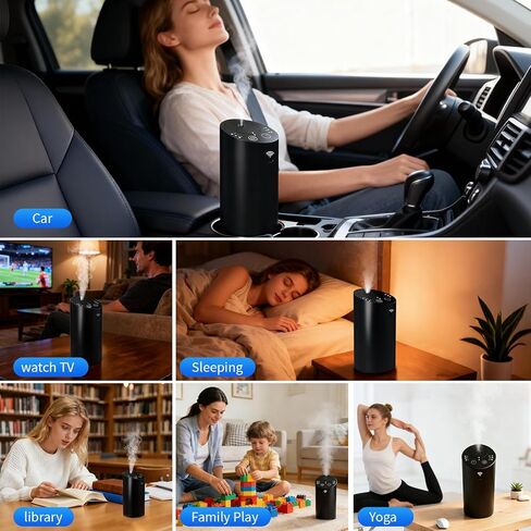 Waterless Essential Oil Diffuser Starter Kit & Waterless Diffuser Bundle, Battery Operated Portable Scent Diffuser, 3 Timers & Mist Levels for Home Car Office Bevel Design(Bluetooth Control) in Kuwait