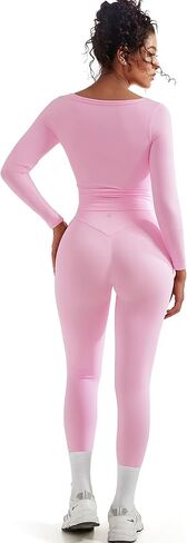 SUUKSESS Women 2 Piece Workout Sets High Waisted Seamless Leggings Active Long Sleeve Tops in Saudi Arabia