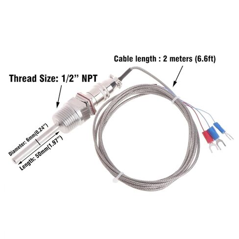 RTD PT100 Temperature Sensor Probe 5cm 1/2" NPT Thread with Detachable Connector 2M Cable 3-Wire 1Pcs in Saudi Arabia