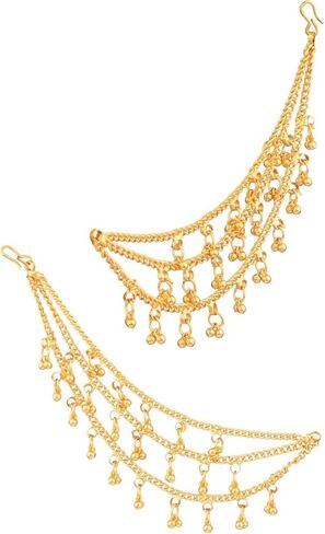 Efulgenz Indian Jhumka Earrings with Ear Chain - Wedding Bridal Bollywood Jewelry - Crystal Multilayer Tassels Faux Pearl Drop - Bahubali Style in Saudi Arabia