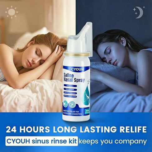 Neti Pot Sinus Rinse Bottle 300 ML with 60ml Nasal Spray and 30 Nasal Wash Salt Packets and Sticker Thermometer Nose Wash Cleaner Pressure Rinse Nasal Irrigation for Adult & Kid BPA Free in Kuwait
