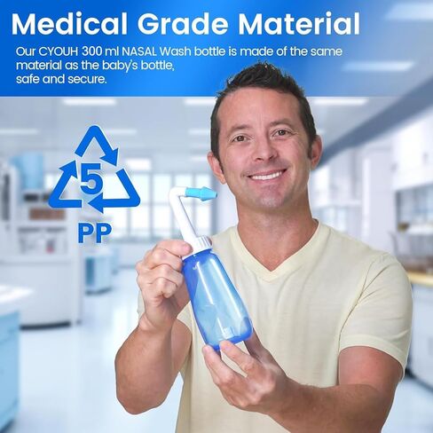 Neti Pot Sinus Rinse Bottle 300 ML with 60ml Nasal Spray and 30 Nasal Wash Salt Packets and Sticker Thermometer Nose Wash Cleaner Pressure Rinse Nasal Irrigation for Adult & Kid BPA Free in Kuwait