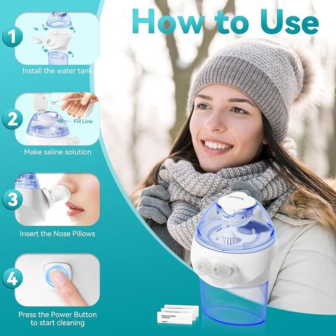 Nascare Electric Nasal Rinse System, Fast Sinus Congestion Relief with 15 Salt Packets, Gentle & Effective Nasal Irrigation Device​ in Saudi Arabia