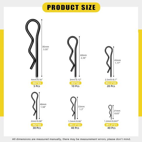 145Pcs 6 Sizes Hitch Pin R Clip Assortment Kit, Carbon Steel R Pins Cotter Pins R Clips Hitch Pins Spring Retaining Pins for Trailer Tractor Mower Carts, M1.2 M1.5 M2 M2.5 M3 M4 in Saudi Arabia