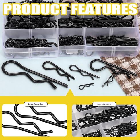 145Pcs 6 Sizes Hitch Pin R Clip Assortment Kit, Carbon Steel R Pins Cotter Pins R Clips Hitch Pins Spring Retaining Pins for Trailer Tractor Mower Carts, M1.2 M1.5 M2 M2.5 M3 M4 in Saudi Arabia