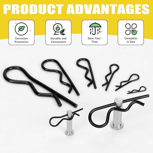 145Pcs 6 Sizes Hitch Pin R Clip Assortment Kit, Carbon Steel R Pins Cotter Pins R Clips Hitch Pins Spring Retaining Pins for Trailer Tractor Mower Carts, M1.2 M1.5 M2 M2.5 M3 M4 in Saudi Arabia