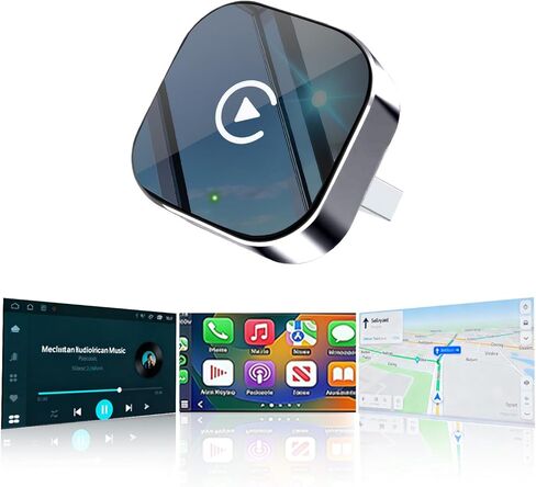 محول CarPlay اللاسلكي ودونجل Android التلقائي، فضي لامع، اتصال تلقائي سريع، توصيل وتشغيل مدمج محول CarPlay اللاسلكي لأجهزة iPhone وAndroid، USB/USB-C، بدون تأخير، إعادة توصيل سلس in Kuwait