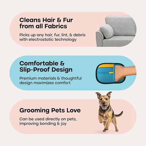 مزيل الوبر والشعر الاحترافي القابل لإعادة الاستخدام للقطط والكلاب مع حافة متعددة الأقمشة - مزيل الوبر الخاص للملابس - منظف الوبر سهل وممتع وأداة إزالة شعر الحيوانات الأليفة in Kuwait