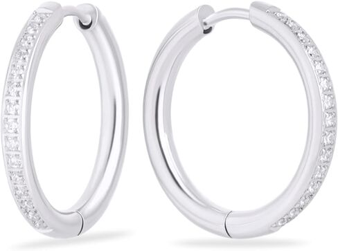 Mia Jewelry | Stainless Half Eternity Hoop Earrings, Sparkling CZ Stones, Hypoallergenic Nickel & Cadmium Free 20mm Diameter in Saudi Arabia