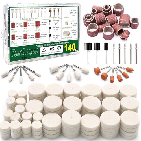 140PCS Polishing Buffing Wheel for Dremel Polishing Kit,Buffing Wheels & Polishing Bits &Sanding Bits for Rotary Tool Accessories with 1/8 Inch Shank, Sanding Kit for Metal, Brass, Wood, Watch,Jewelry in Kuwait