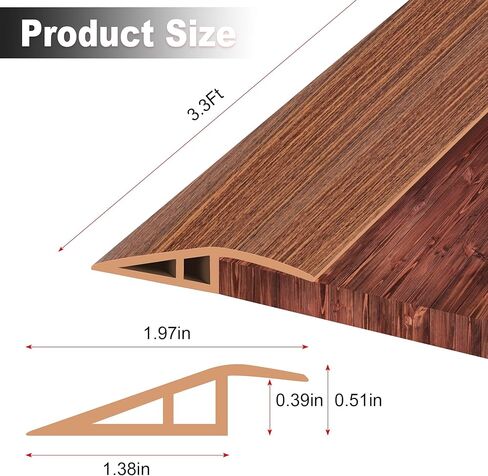 شريط انتقال للأرضية، عتبة باب ذاتية اللصق للمدخل، شريط حواف السجاد من الفينيل المتداخل لتقليل الحواف للسجاد والبلاط ومنحدر العتبة (1/5 بوصة إلى 2/5 بوصة، حبيبات خشبية بنية فاتحة، 3.3 قدم) in Kuwait