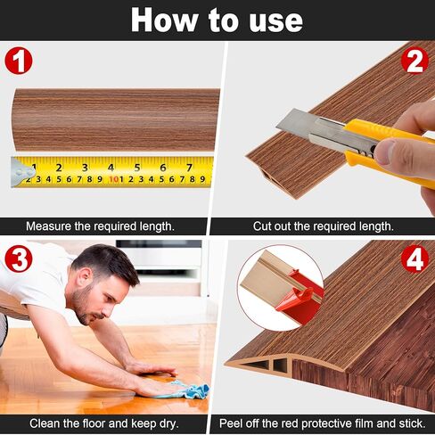 شريط انتقال للأرضية، عتبة باب ذاتية اللصق للمدخل، شريط حواف السجاد من الفينيل المتداخل لتقليل الحواف للسجاد والبلاط ومنحدر العتبة (1/5 بوصة إلى 2/5 بوصة، حبيبات خشبية بنية فاتحة، 3.3 قدم) in Kuwait