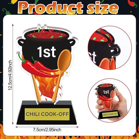 DoubleFill 3 Pcs Chili Cook Off Trophies 1st 2nd 3rd Place Medals 5 Inch Acrylic Chili Cook Off Prizes with Base Medal Decoration for Table Pepper Decor in Saudi Arabia