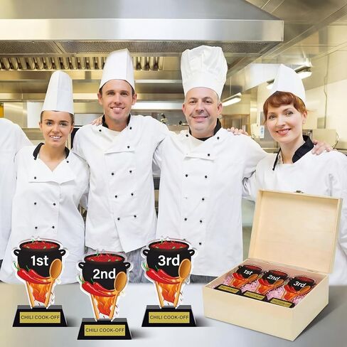 DoubleFill 3 Pcs Chili Cook Off Trophies 1st 2nd 3rd Place Medals 5 Inch Acrylic Chili Cook Off Prizes with Base Medal Decoration for Table Pepper Decor in Saudi Arabia