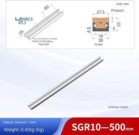 قضبان منزلقة للحركة الخطية، قطعة واحدة + قطعتين SGB10-3، محمل ثلاث كتل كروية، سكة توجيه خطية SGR10-500mm لـ CNC DIY والطابعة ثلاثية الأبعاد in Kuwait