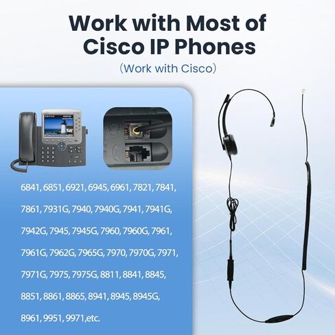 VT RJ9 Headset for Cisco-IP-Phones - Telephone Headset with Noise Cancelling Mic with Mute&Volume Control 7945G, 7965G, 8811, 8841, 8845 (7900/8800/8900 Series) in Kuwait