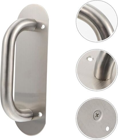 Cabilock Stainless Steel Door Handle Pull with Oval Knob Plate Commercial Security Door Pull Bar Silver Finish in Saudi Arabia