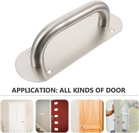Cabilock Stainless Steel Door Handle Pull with Oval Knob Plate Commercial Security Door Pull Bar Silver Finish in Saudi Arabia