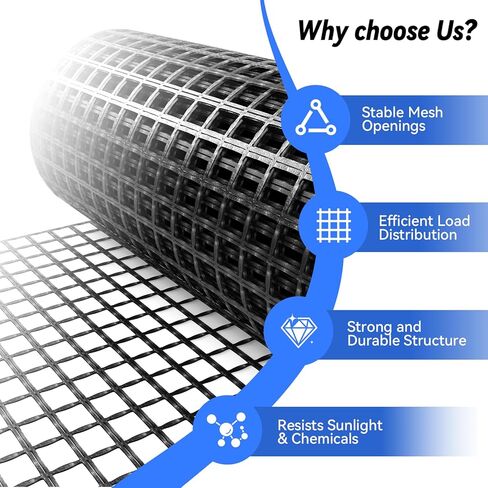 شبكة جغرافية من الألياف الزجاجية ثنائية الاتجاه بطول 4 أقدام × 98 قدمًا للحفاظ على الجدار بقوة شد تبلغ 50 كيلو نيوتن. مثالية للممرات، وتعزيز المنحدرات، والمناظر الطبيعية، والشرفات، ومواقف السيارات. in Kuwait
