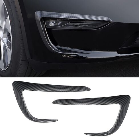غطاء الكسوة الأمامي لضوء الضباب لطراز Tesla Y ملحقات سبويلر الحواجب إطار مصباح الضباب حافة الشفرة متوافق مع 2019 2020 2021 2022 Model Y (ألياف الكربون اللامعة ABS) in Kuwait