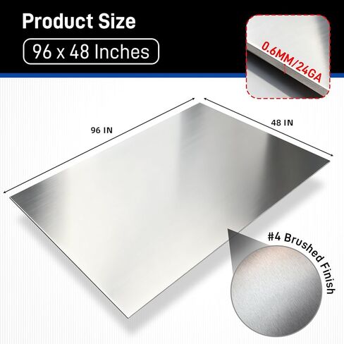 430 Stainless Steel Sheet Metal 96 x 48 Inch 24GA Metal Sheet Panel #4 Brushed Finish with Protective Film for Wall, Food Truck, Restaurant, Kitchen, Floor, Trailer, Garage, Crafting in Saudi Arabia