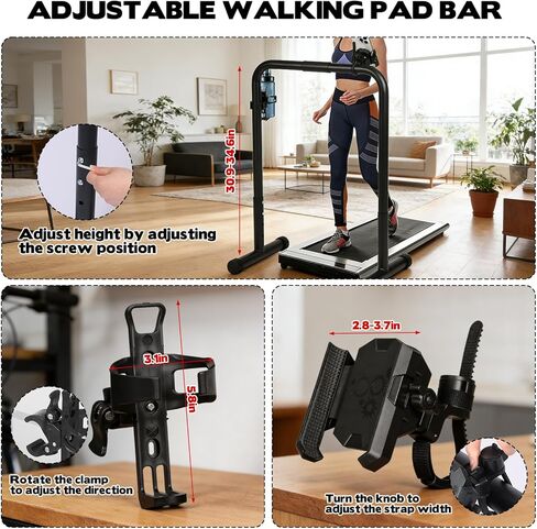 Walking Pad Handle Bar Attachment, Adjustable Treadmill Handrail Stand with Non-Slip Rubber Feet, Easy Assembly Safety Support for Under Desk Walking Pad, Home Office & Gym Use in Saudi Arabia