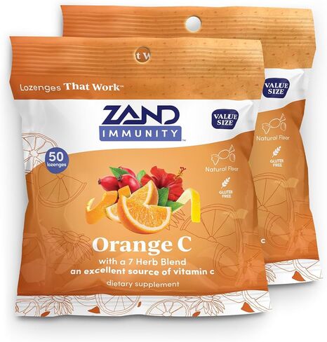 ZAND Immunity Orange C Vitamin C Throat Lozenges 2 Pack - Good-for-You Dry Mouth Lozenges - Immune Support Supplement w/VIT C and 7 Herbs - Soothe a Dry Throat - Natural Flavor, Gluten Free, 50ct ea in Kuwait