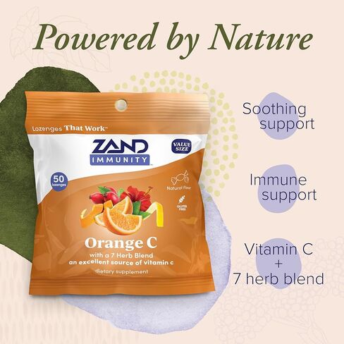 ZAND Immunity Orange C Vitamin C Throat Lozenges 2 Pack - Good-for-You Dry Mouth Lozenges - Immune Support Supplement w/VIT C and 7 Herbs - Soothe a Dry Throat - Natural Flavor, Gluten Free, 50ct ea in Kuwait
