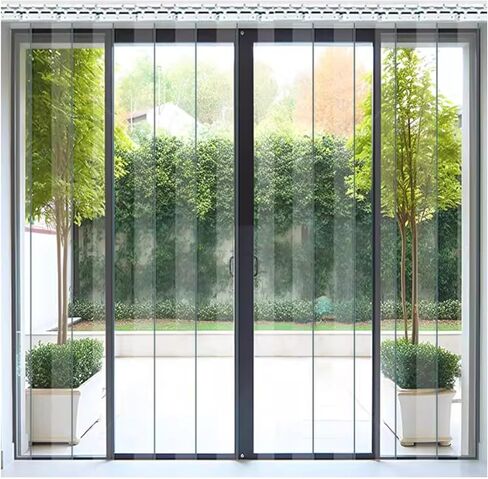 مجموعة ستائر شريطية من مادة PVC للاستخدام الداخلي/الخارجي - باب عازل حراري من الدرجة الصناعية للمجمدات وبيوت الحيوانات الأليفة، باب بلاستيكي شفاف مقاس 53.15 بوصة × 78.74 بوصة لتوفير الطاقة in Kuwait