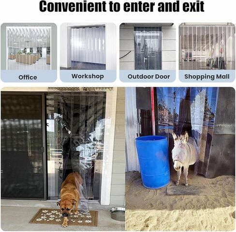 ستارة شريطية شفافة من PVC للجراج والمستودعات، ستارة باب معزولة حراريًا، شرائط بلاستيكية مقاومة للماء، 90 × 190 سم (35.43 × 74.8 بوصة) - سهلة التركيب، موفرة للطاقة in Kuwait