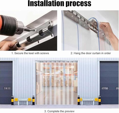 ستارة شريطية شفافة من PVC للجراج والمستودعات، ستارة باب معزولة حراريًا، شرائط بلاستيكية مقاومة للماء، 90 × 190 سم (35.43 × 74.8 بوصة) - سهلة التركيب، موفرة للطاقة in Kuwait