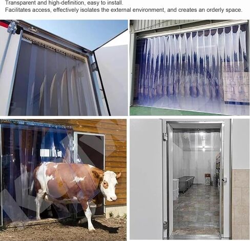 ستارة شريطية شفافة من PVC للجراج والمستودعات، ستارة باب معزولة حراريًا، شرائط بلاستيكية مقاومة للماء، 90 × 190 سم (35.43 × 74.8 بوصة) - سهلة التركيب، موفرة للطاقة in Kuwait