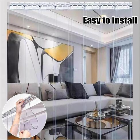 ستارة شريطية شفافة من PVC للجراج والمستودعات، ستارة باب معزولة حراريًا، شرائط بلاستيكية مقاومة للماء، 90 × 190 سم (35.43 × 74.8 بوصة) - سهلة التركيب، موفرة للطاقة in Kuwait