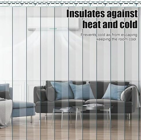 ستارة باب بشريط PVC ممتاز - ستارة فينيل معزولة مقاومة للرياح للفريزر والمبرد - مصاريع ناعمة شفافة للمنزل والمول والمستودع (W195xH210cm/76.77x82.68in) in Kuwait