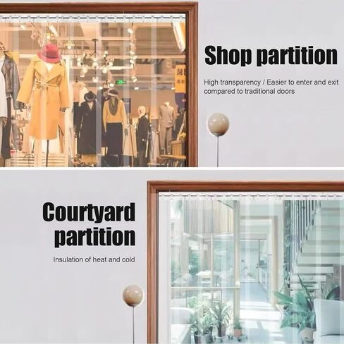 ستارة باب شريطية من مادة PVC مقاومة للرياح للفريزر والمبرد - ستارة بوابة مصاريع عازلة شفافة، ستارة شريطية من بلاستيك الفينيل للمنزل والمول والمستودع (عرض 90 × ارتفاع 240 سم / 35.43 × 94.49 بوصة) in Kuwait