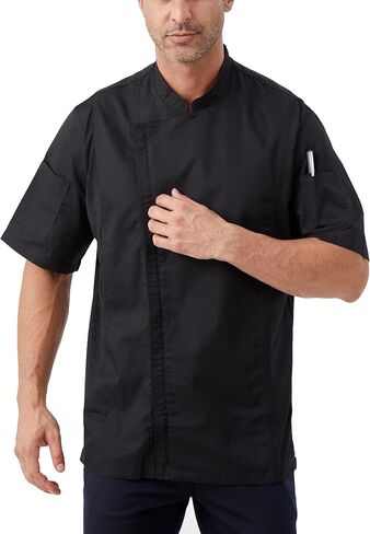 معطف الشيف LETAOTAO للرجال بأكمام قصيرة وقميص الشيف القابل للتنفس وألواح شبكية وسترة الطاهي بسحاب أمامي مع 3 جيوب in Kuwait