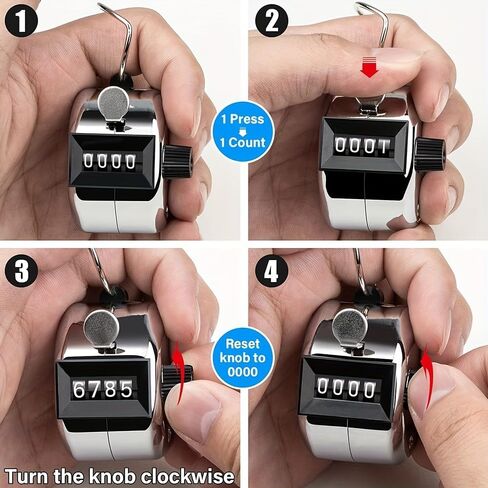 Clicker Counter, Metal Hand Tally Counter Clicker, 4 Digit Mechanical Palm Click Counter for Counting Numbers, Coaching, Sports Events Count in Saudi Arabia