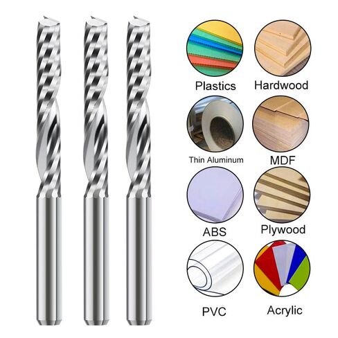 10pcs Solid Carbide CNC Spiral O Single Flute End Mill 3.175mm Router Bit for Aluminum Wood Plastic Brass Copper in Saudi Arabia
